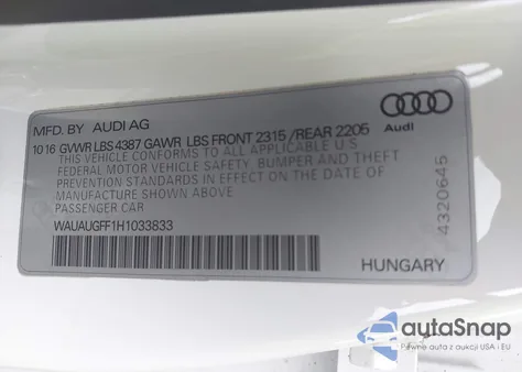 2017 Audi A3 2.0T Premium z USA, uszkodzony, nr VIN WAUAUGFF1H1033833